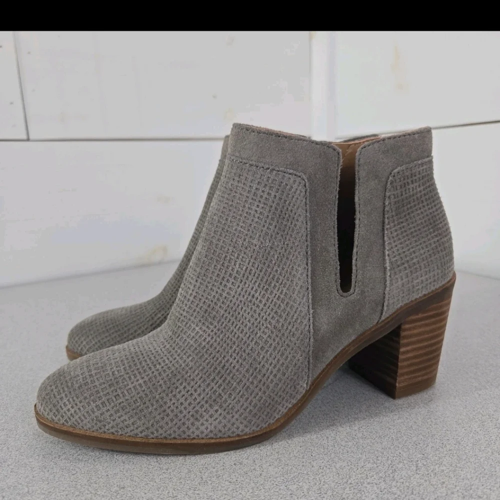 LUCKY BRAND PONIC LEATHER TITANIUM GREY WESTERN BOOTIE SIZE 8.5